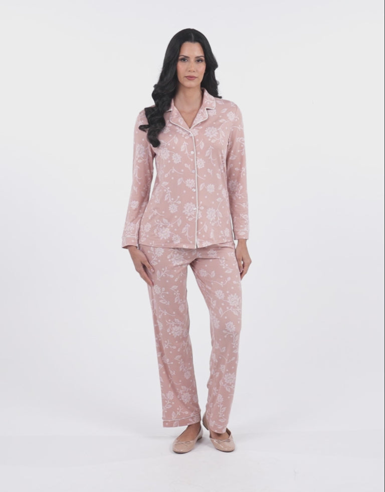 Long-Sleeve Shirt with Pants Pajama Set in Mink