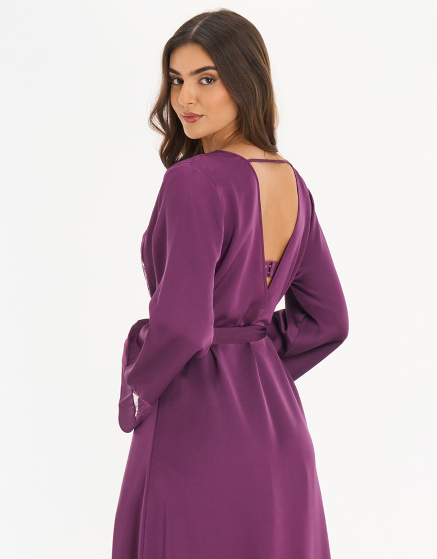 Satin Long Robe in Dark Purple