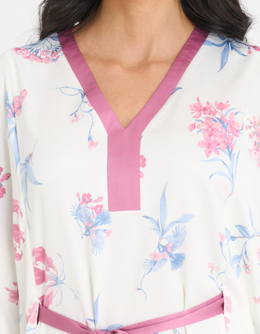 Floral Print Satin Long Dress