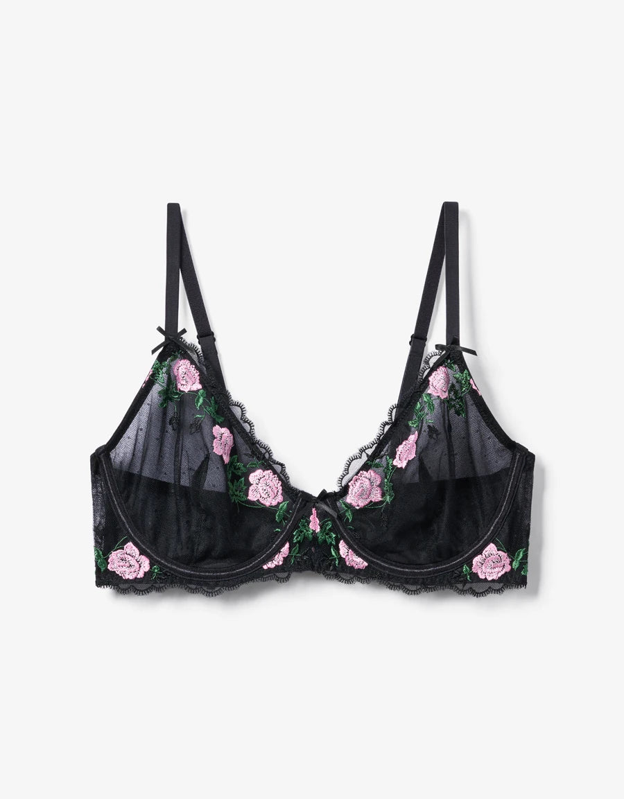 Embroidered Sheer Plunge Bra