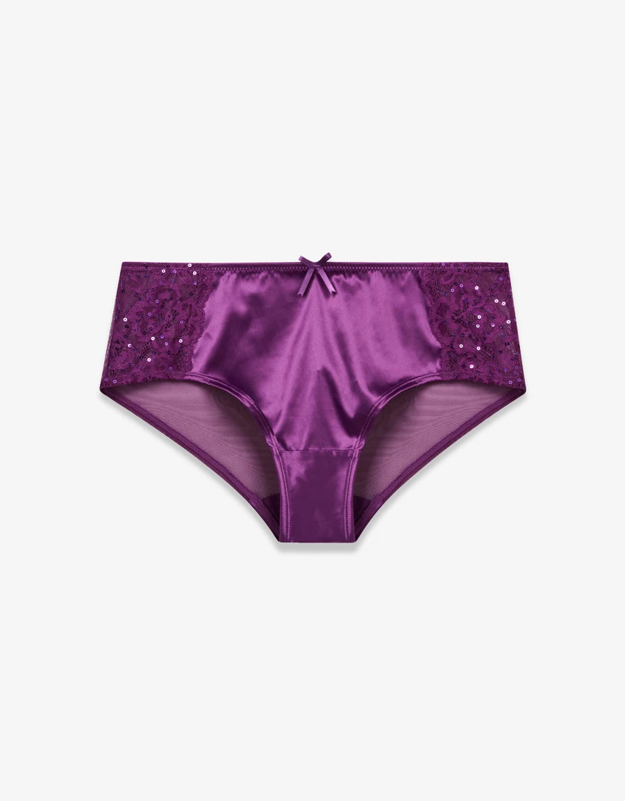 Lace-Trim Satin Hipster Panty