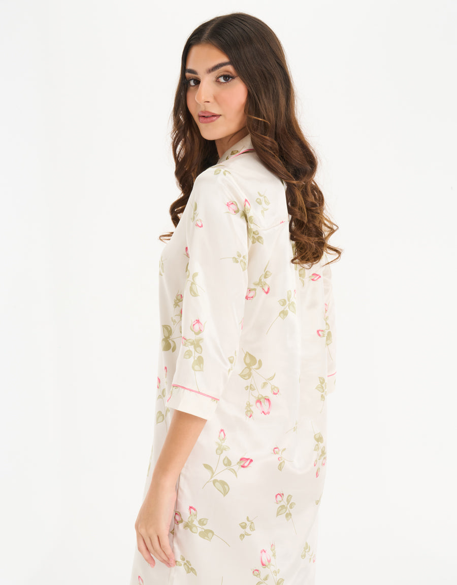 2-Pack Sleep Shirt Satin Short Nightdresses in Cream