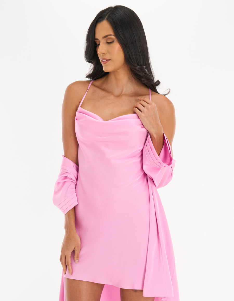 Satin Short Nightdress and Robe in Pink
