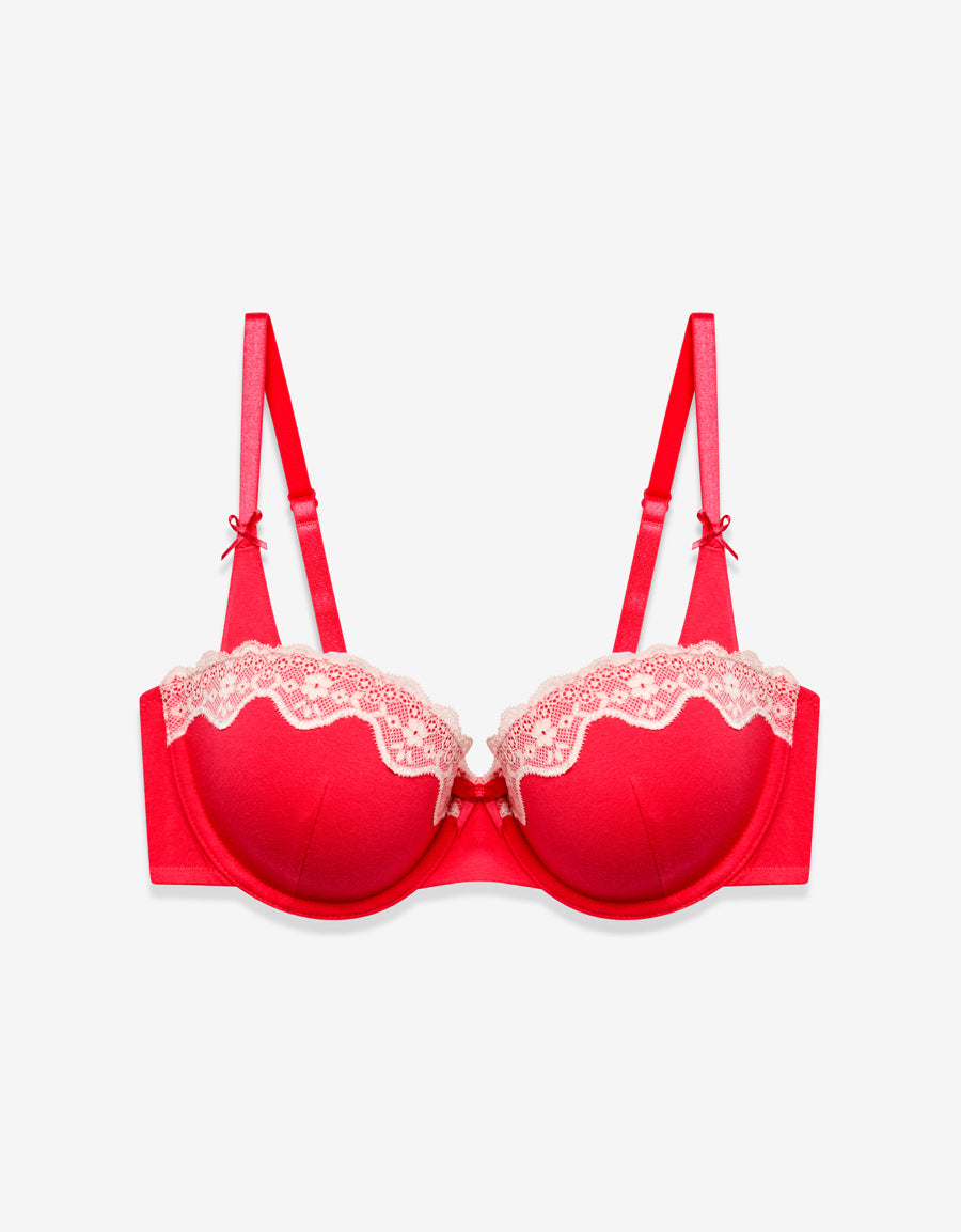 Balconette Cotton Bra in Coral