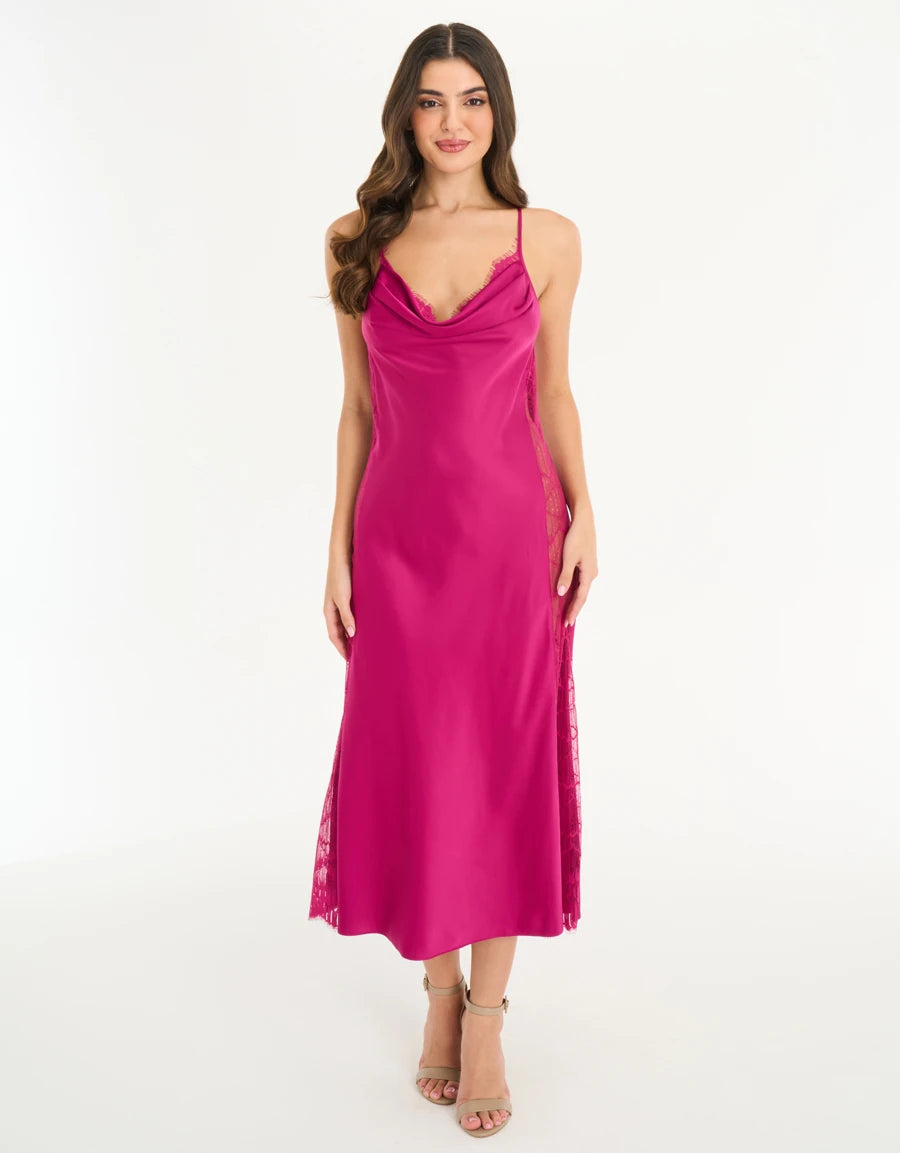 Lace-Trim Satin Long Nightdress