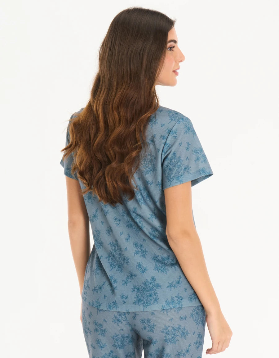 Floral Print Waffle Pajama Set