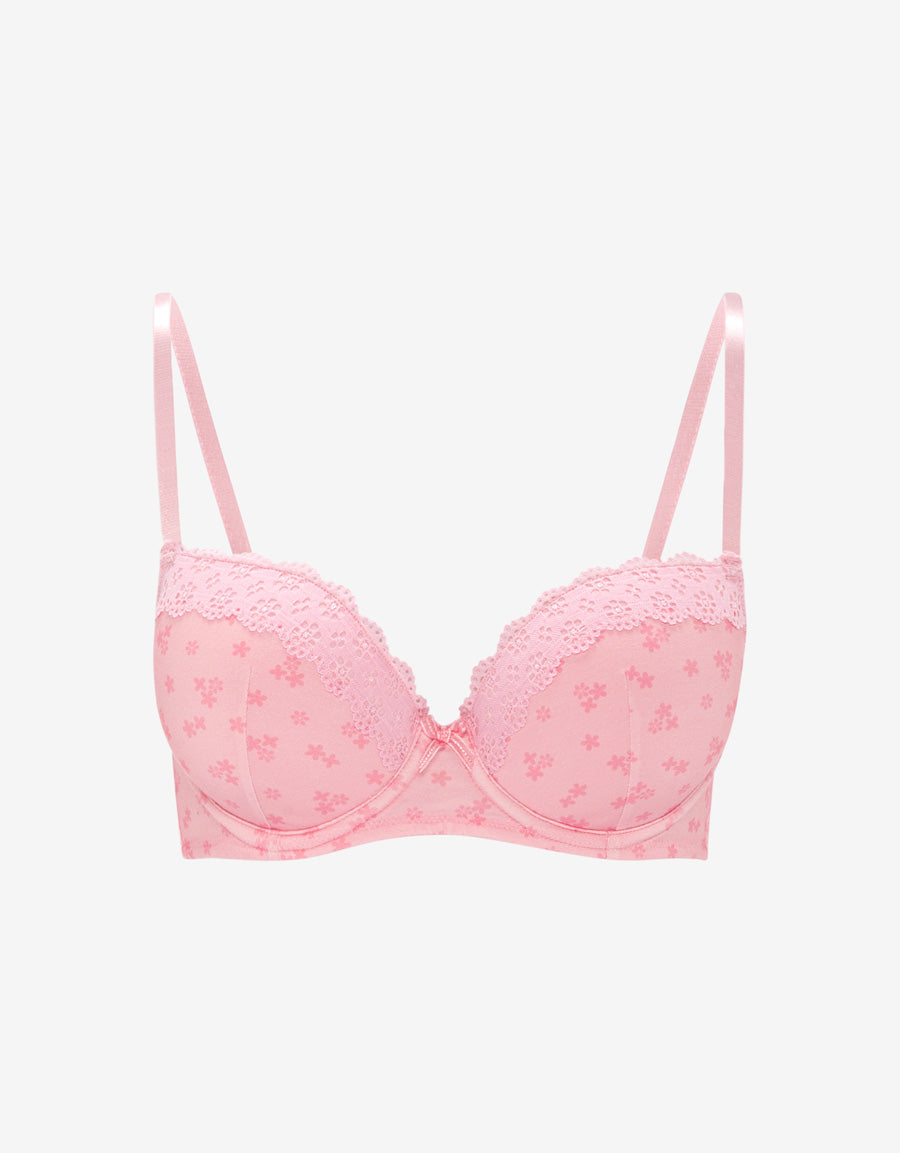 Lace-Trim Cotton Balconette Bra