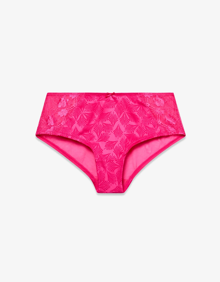 Lace-Trim Jacquard Satin Hipster Panty