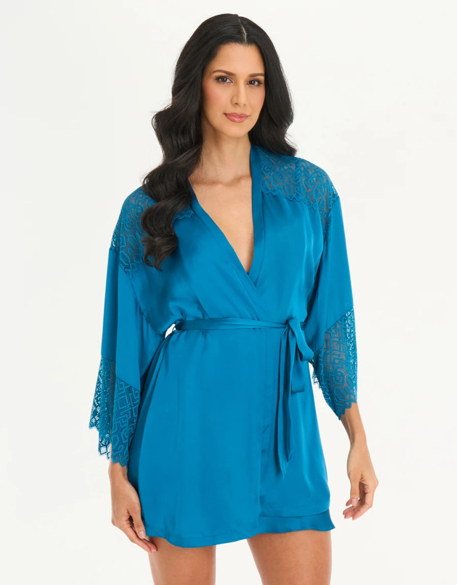 Lace-Trim Satin Short Robe