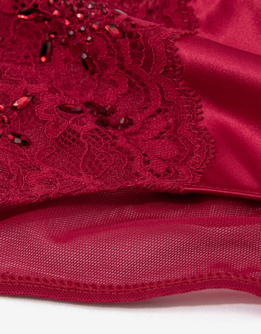 Sparkle Lace-Trim Satin Hipster Panty