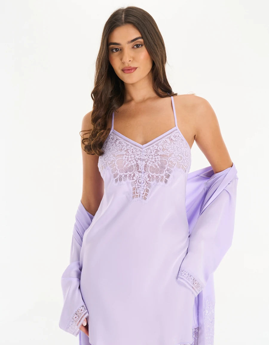 Lace-Trim Satin Short Dress Set