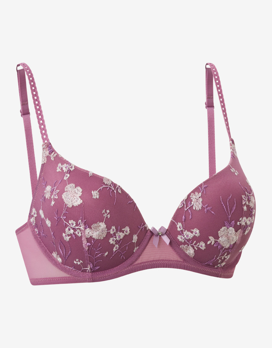 Mesh And Embroidery Plunge Bra