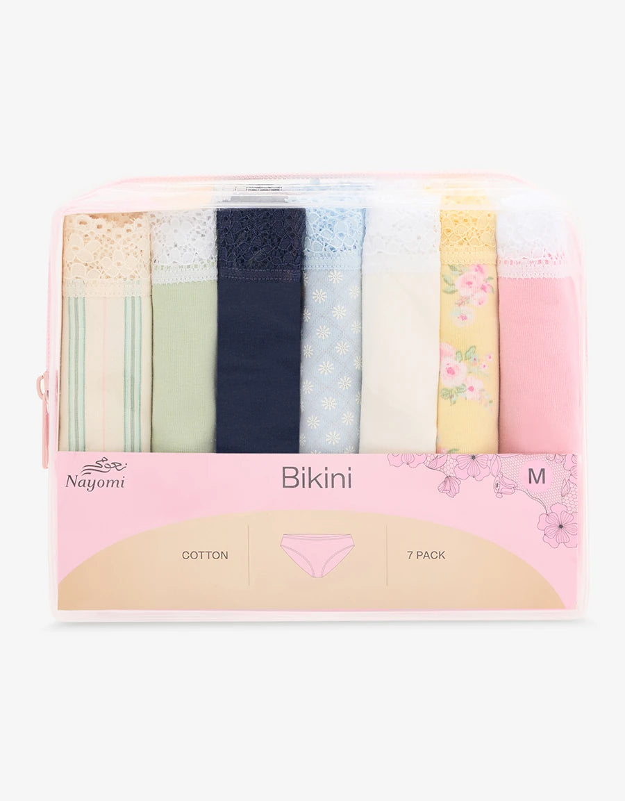 7-Pack Lace-Trim Cotton Bikini Panties