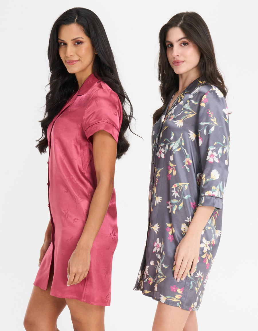 2-Pack Jacquard Satin Sleep Shirts