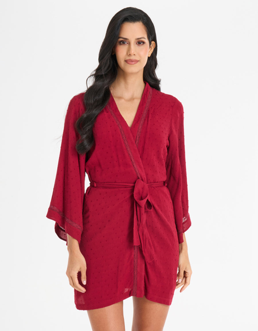 Crochet-Trim Short Dress and Robe Set