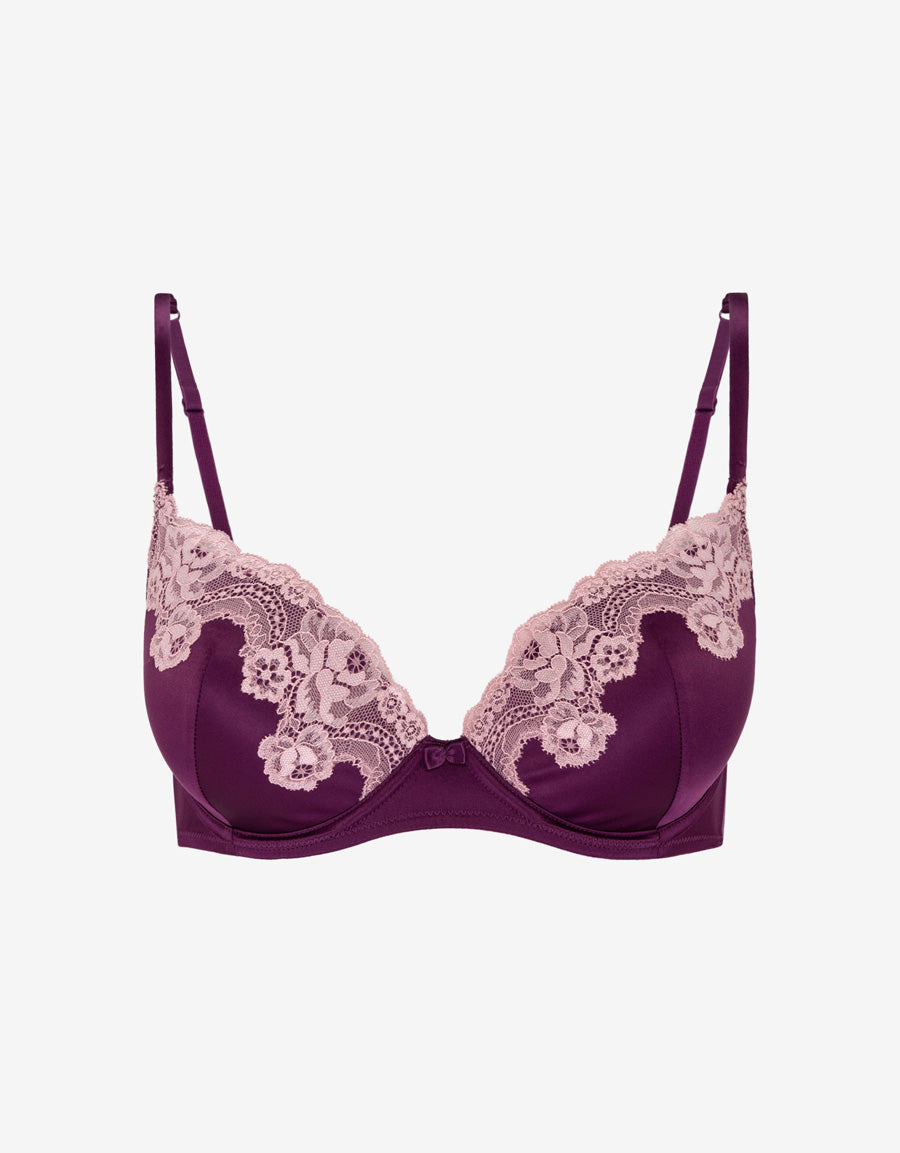 Lace-Trim Satin Plunge Bra