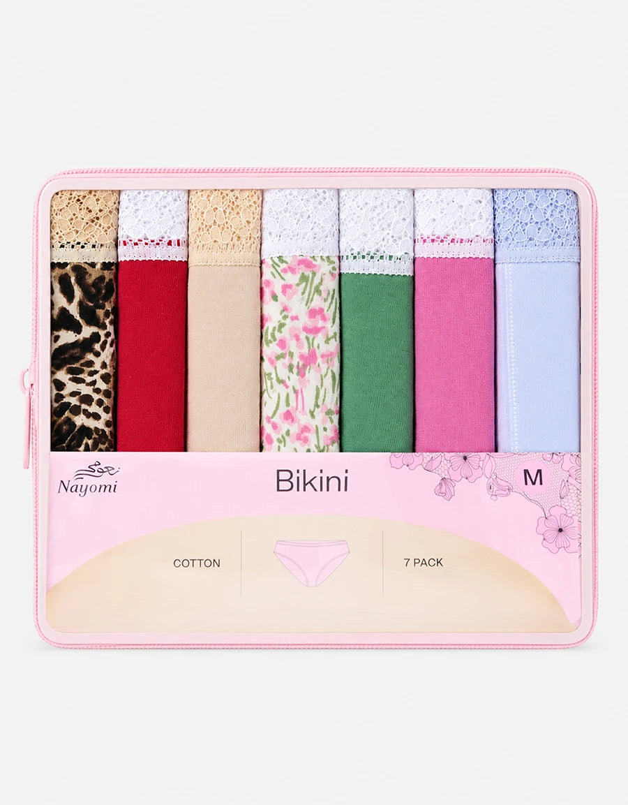 
7-Pack Lace-Trim Cotton Bikini Panties