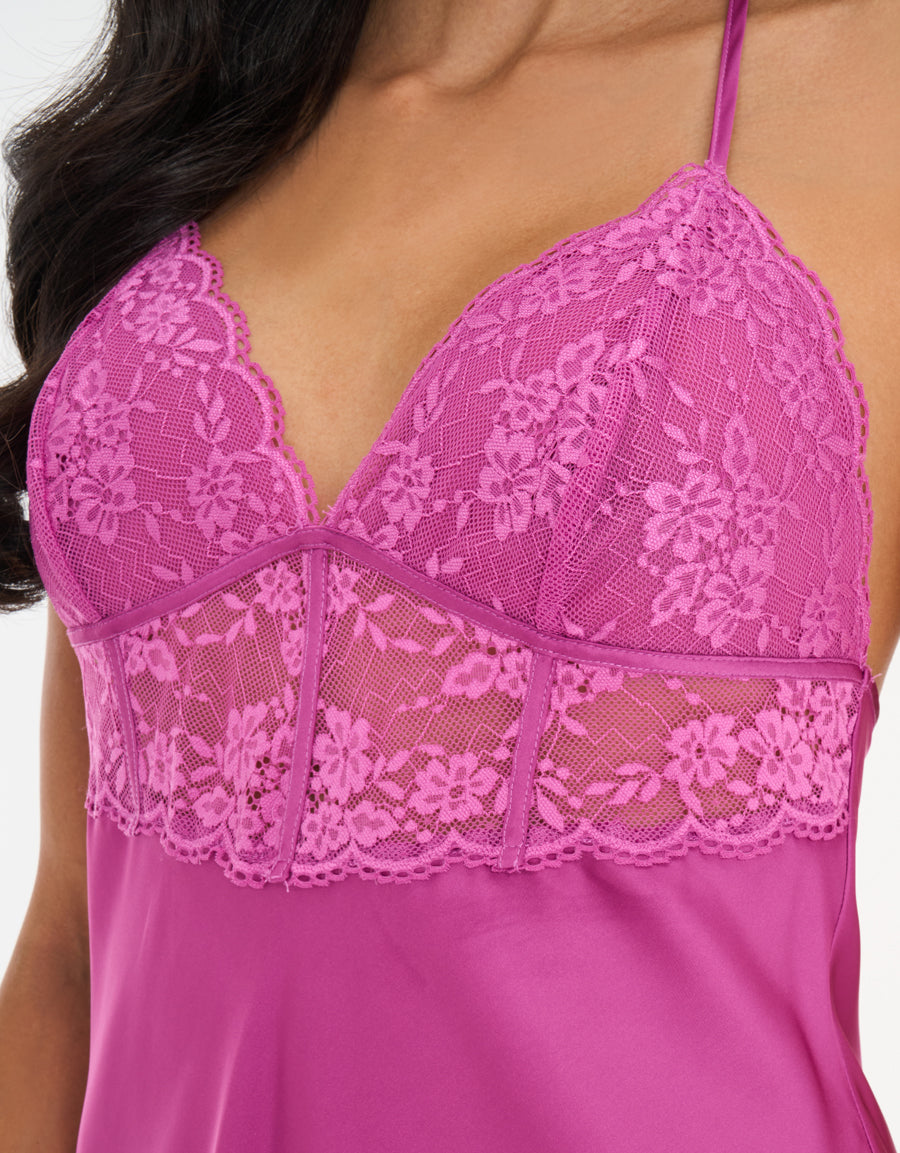 Satin Short Nightdress in Dark Purple