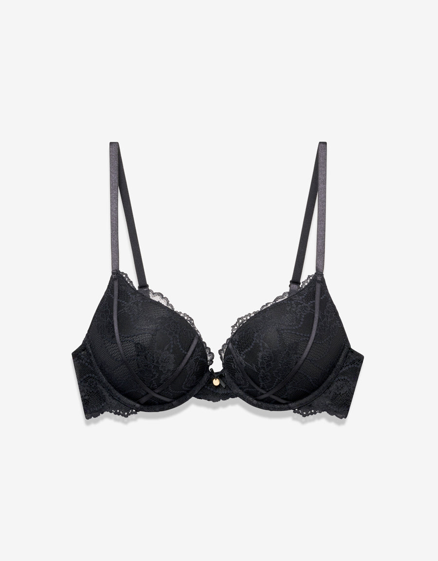 Flock Mesh Double Push Up Bra in Black
