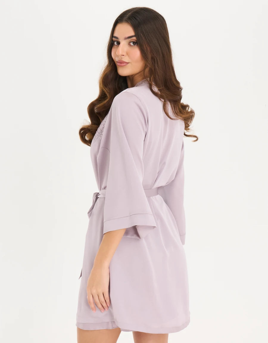 Lace-Trim Satin Short Dress Set