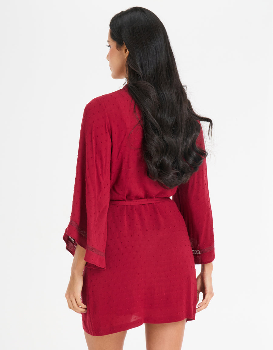 Crochet-Trim Short Dress and Robe Set