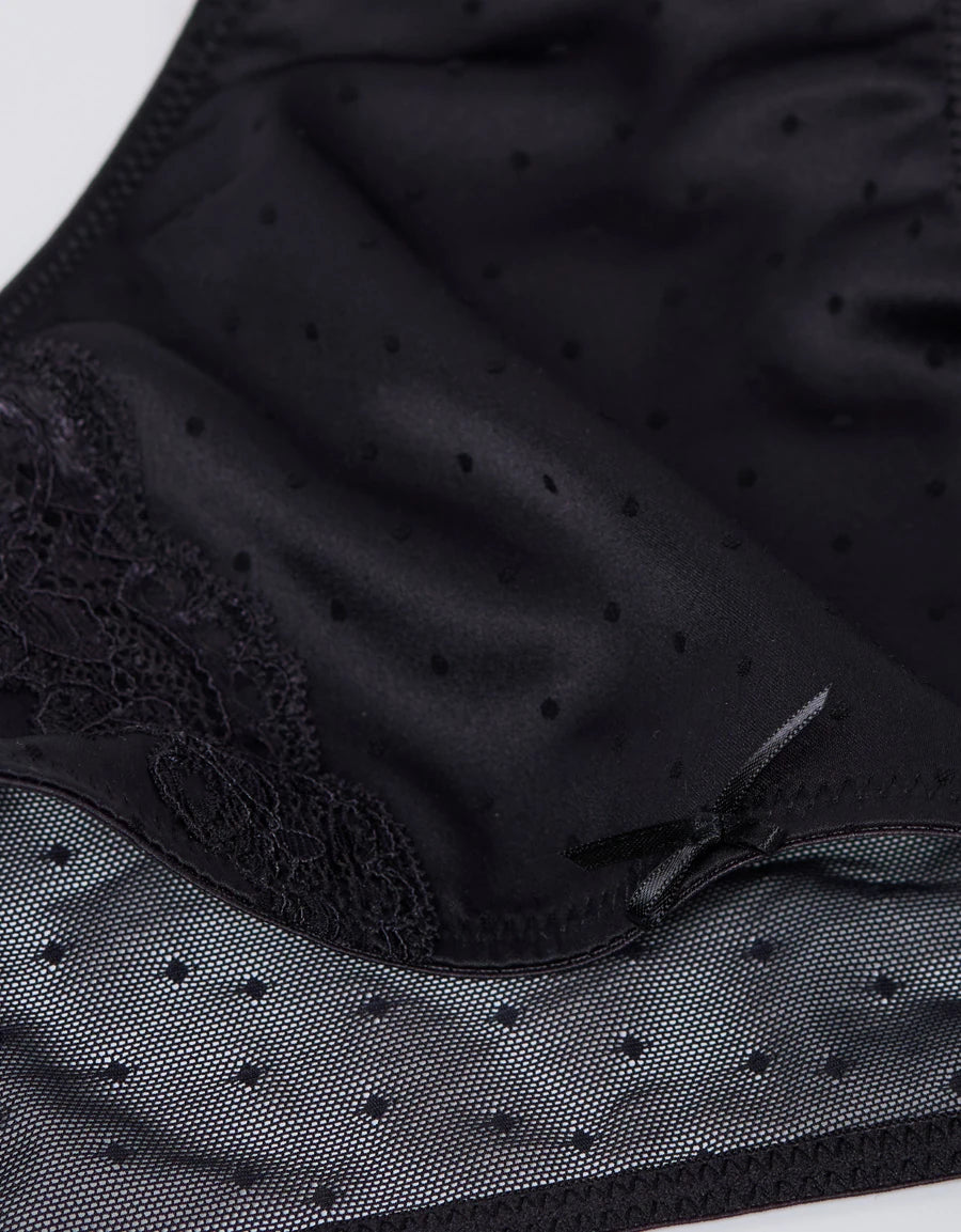 Lace-Trim Satin Brazilian Panty